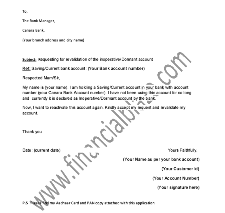 how to write an application letter for dormant account